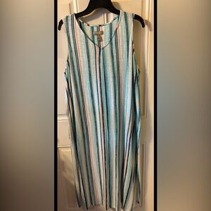 Elegant Striped Midi Dress in Blue and Orange